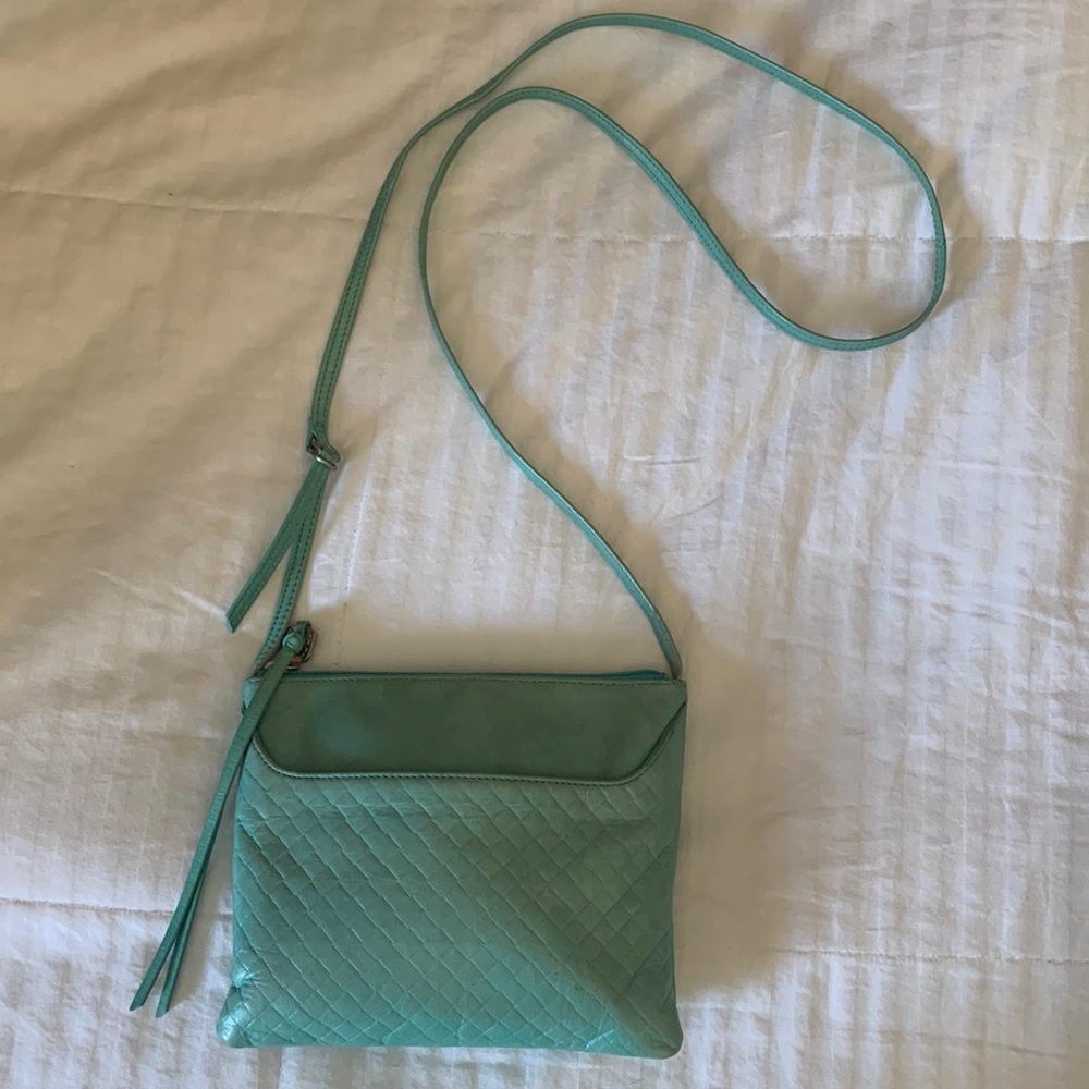 HOBO crossbody bag-Leather-light-Turquoise. Adjustable straps.
